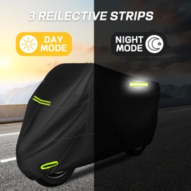Motorcycle Cover All Season Universal Weather Quality Waterproof Sun Outdoor Protection Night Reflective with Lock-Holes & Storage Bag Fits up to 86.5" Motorcycles Vehicle Cover