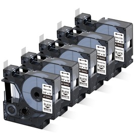 Colorty 18443 9mm Industrial Labels Replacement for Dymo Rhino a18444 3/8" x 18' Permanent Vinyl Label Tape, Work for Rhino 1000 3000 4200 5000 5200 6000 Label Maker, Black on White, 5-Pack