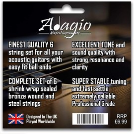 2 SETS! ADAGIO PRO Acoustic Guitar Strings Medium Light - Gauge 12-53 - Phosphor Bronze Also Suitable As Electro Acoustic Strings and Semi Acoustic Guitar Strings