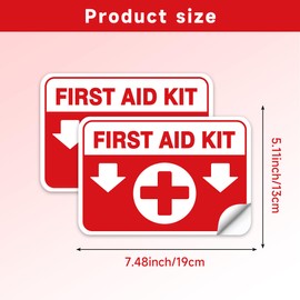 2PCS First Aid Kit Sign Sticker for Home，Self-Adhesive Waterproof First Aid Decals for First Aid Boxes, Emergency First Aid Kit Supplies for Car, Office or Business 7.5''x5.1''