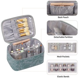 OCHEAL Makeup Bag,Travel Makeup Organizer Bag, Large Capacity Cosmetic Bags for Women Large Travel Toiletry Bag for Girls Traveling With Brush Slot And Divider-Blue Floral