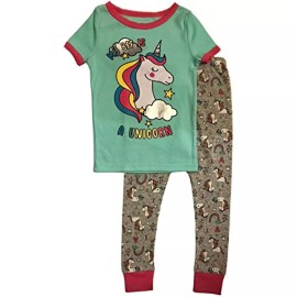 Unknown Girls Pajamas Unicorn 2 Piece 100% Super Soft Cotton (3T) Mint Green