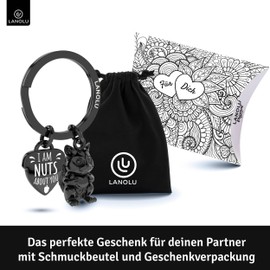 LANOLU Keyring Squirrel Nutcracker Lucky Charm Keyring Partner and for Best Friend Couple Gift Friend Metal, black