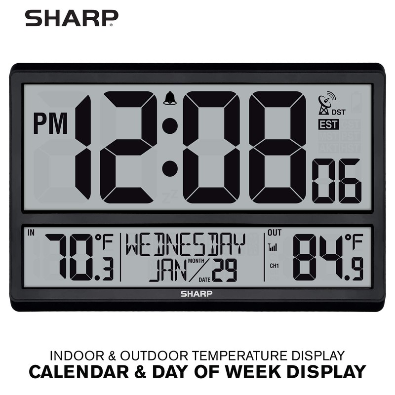 Sharp Atomic Clock - Never Needs Setting! –Easy to Read