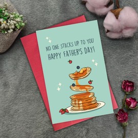 Bablira Pancake Pun Father's Day Card for him men, Funny Fathers Day Card for Dad Husband, No One Stacks up to You