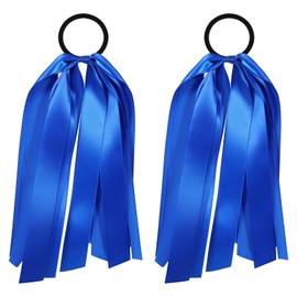 Blue Ribbon Hair Ties Cheer Long Tassel Elastic Hairbands Handmade Girls Women Ponytail Holder Hair Accessories for Holiday Party
