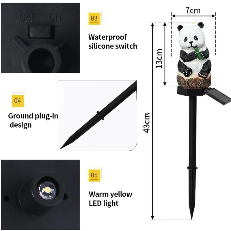 Solar Panda Lamp, Garden Decoration Resin Cute Animal Lamp, Wireless