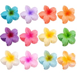 12Pcs Hawaiian Flower Hair Clips, BetterJonny Non-Slip Flower Claw Clips for Women, Flower Claw Clips for Wedding, Party, Vacation, Beach Accessories