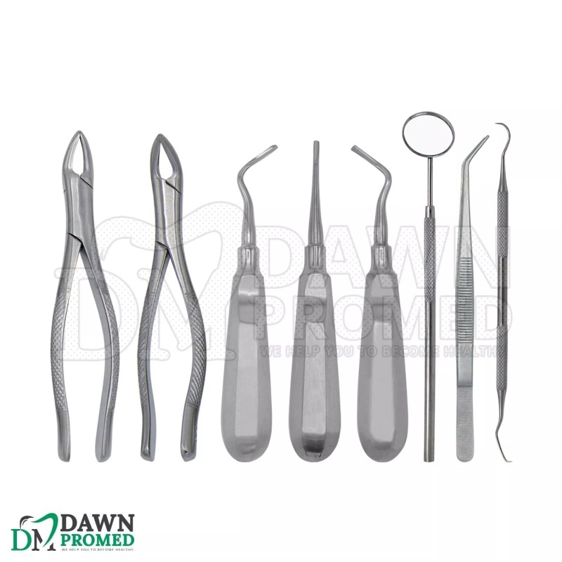 DawnProMed 8 Pcs Basic Dental Surgery Extracting Forceps Elevator Set