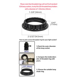 4 PCS Lamp Shade Rings – 2 Sizes (34mm & 39mm) Black E26 Light Socket Collar Rings, Threaded Reducers for Hanging Lamp Holders – (1-3/8" & 1-1/2" Inner Diameter 2pcs Each)