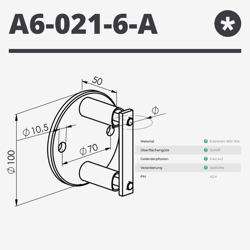 Sellon24® Stainless Steel Wall Anchor Round Railing Posts 42.4 mm