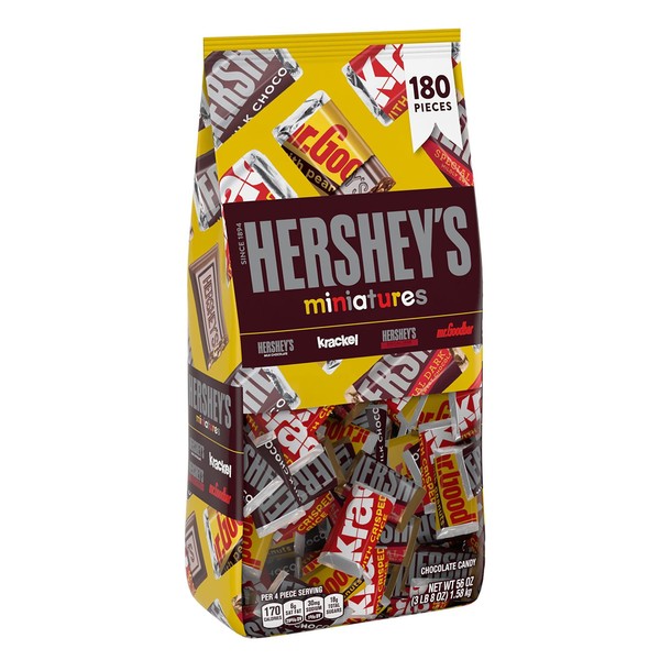 HERSHEY'S Miniatures Assorted Chocolate Candy, Individually Wrapped, 56 oz Bag (180 Pieces)