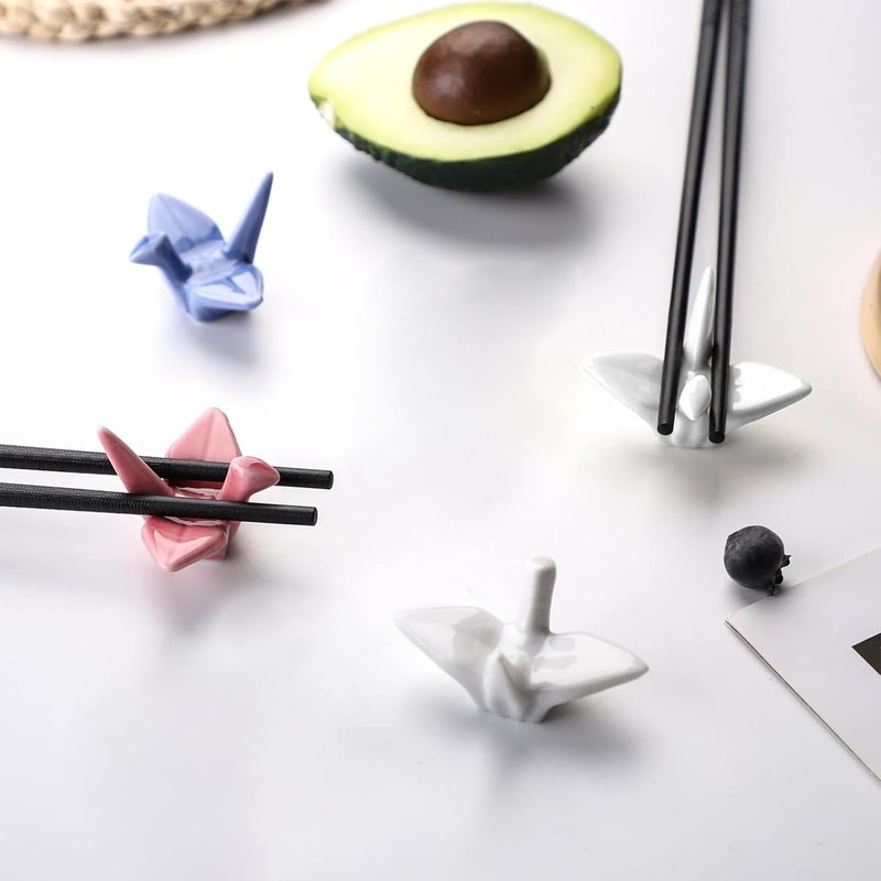 AIMALL Japanese Ceramic Chopstick Rest, Handmade Paper Crane Design Chopstick