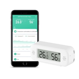 QXMH Intelligent Digital Thermometer Hygrometer, Ambient Thermometer and Humidity Meter with Remote Monitoring App, Alexa Compatible.(1 Pack)