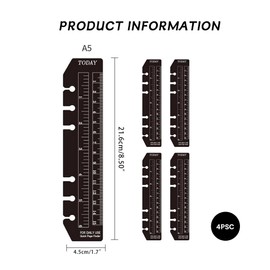 Pack of 4 Bookmark Ruler, A5 Page Marker Ruler, Plastic Page Marker, Folder, Page Finder for A5 Format 6-Hole Binder Notebook, DIY Loose Leaf Notebook Standard 6 Holes Bookmark Ruler
