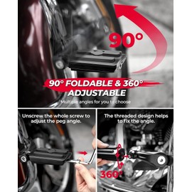 KEMIMOTO Motorcycle Black Highway Pegs, Adjustable Foot Peg Compatible with Touring Road Glide Street Glide Electra Glide Road King with 1.25 Engine Guard