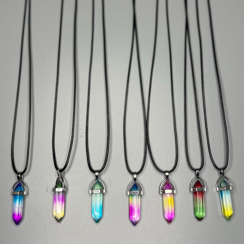 VIE Double Point Pencil Pendant, Black String, Glass (Colour E)