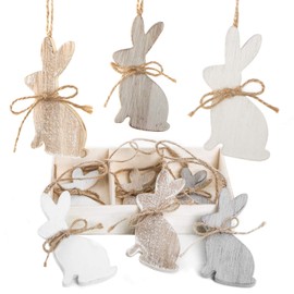 Logbuch-Verlag 9 Wooden Easter Pendants Easter Bunny Wooden Pendant 9.5 cm for Hanging Wooden Hanger Gift