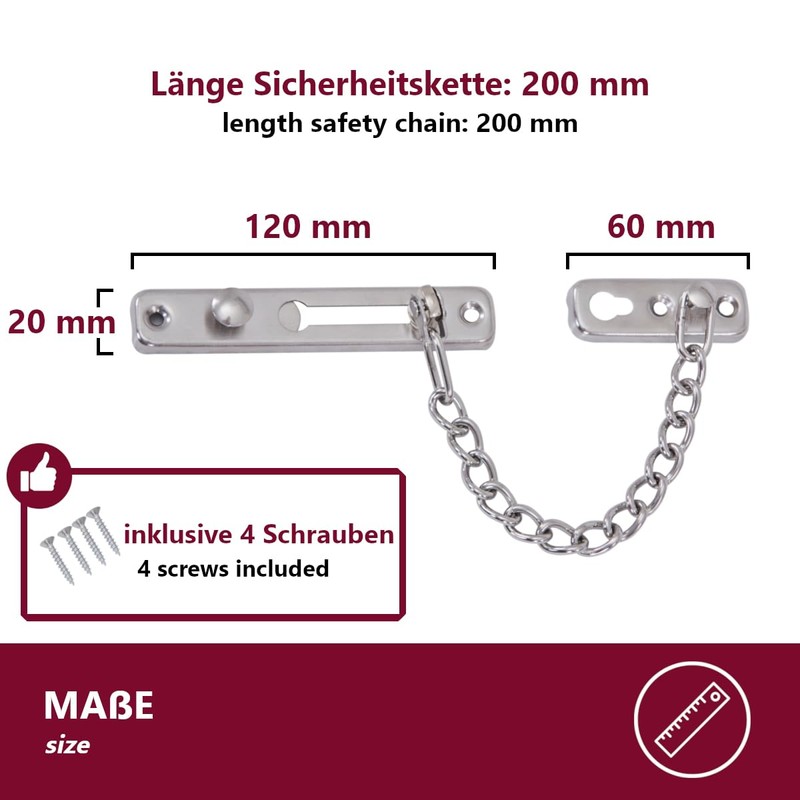 HOOZ Door Chain Stainless Steel Security Lock, Door Security Chain