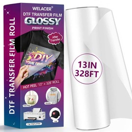 Welacer DTF Transfer Film Roll, 13" x 328ft – Glossy Transfer Finish, Double-Sided Coated PET Film, Hot & Cold Peel Compatible