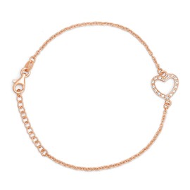 AKA Gioielli® - Women's Bracelet with Heart and Cubic Zirconia 925 Sterling Silver Rose Gold, Sterling Silver, Cubic Zirconia