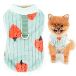 SMALLLEE_LUCKY_STORE Dog Fleece Jumpers for Small Dogs Cat, Pet Pullover Sweatshirt with Strawberry Print and D-ring, Puppy Vest Yorkie Chihuahua Warm Sweater Winter Fall Apparel, Green, S