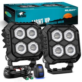 Nilight LED Pod Light 2 PCS 2.8 Inch 20 W Square Driving Lights 4 LED Hyper Flood Beam Offroad Light Work Light w/18AWG Rocker Switch Wiring Harness Kit for Truck Motorbike Boat ATV UTV SUV