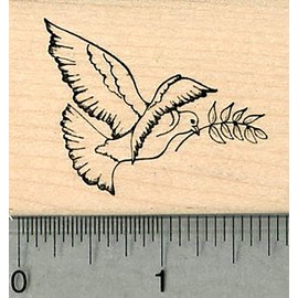 Peace Dove Rubber Stamp, with Olive Branch, Facing Right