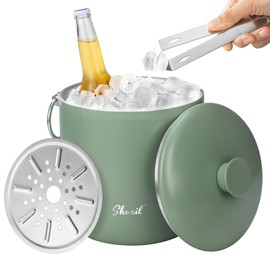 Shoxil Ice Bucket - 3L Large Ice Bucket for Parties & Cocktail Bar, Stainless Steel Ice Cooler with Lid & Tongs, Retro Style Ice Bucket for Freezer & Drinks