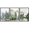 SIGNWIN Framed Canvas Print Wall Art Set Pastel Mountain Range Forest Mist Nature Wilderness Illustrations Modern Art Decorative Rustic Calm/Zen for Living Room, Bedroom, Office - 24"x36"x3 Black