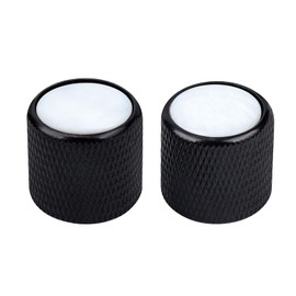 Banworks 18-Spline Metal Guitar Bass Control Knobs Metric 6 mm Speed Knob Dome White Shell Top Knobs Hat for Squier Telecaster Tele Super Strat ST Electric Guitars Bass Pack of 2 JT/XN-15 Black