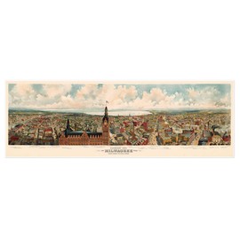 Antiguos Maps - Large Panoramic View Map of Milwaukee, Wisconsin Circa 1898 - Measures 24 in x 72in (610 mm x 1830 mm)