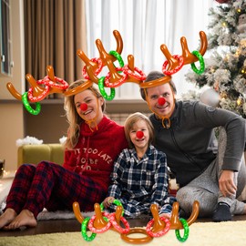 Hapdoop 2-4 Players Inflatable Reindeer Antler Ring Toss Game for Christmas Party - Game Rules Included (2 Antlers 10 Rings)