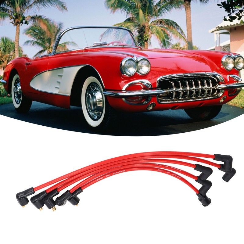 5Pcs 8mm Red Silicone HT Ignition Leads Spark Plug Wires