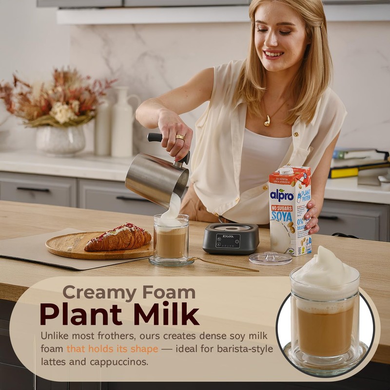 KHAVA 5-in-1 Electric Milk Frother and Steamer, Hot Cold Foam