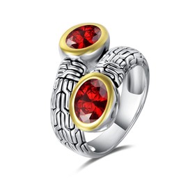 UNY JEWEL Jewelry Ring Multi Strand Foxtail Chain Woven Pattern Inlay 6 by 8 Oval CZ Vintage Antique Two Tone Elegant Designer Inspired Ring (Size 7 Clear)