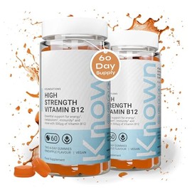 Known Delicious High-Strength Vitamin B12 Gummies - 500µg B12 for Energy Support - Natural Pineapple Flavour - 60 Vegan Gummies, 2 Months Supply