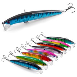 Fishing Suspending Jerkbait Kit, 8pcs Floating Minnow Hard Lures Bass Trout Walleye Catfish Baits Topwater Swimbaits for Saltwater Freshwater