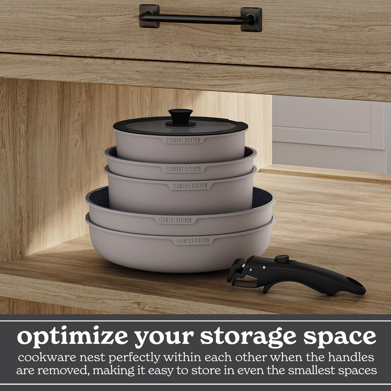 Country Kitchen Cookware Set with Removable Handle, Oven & RV