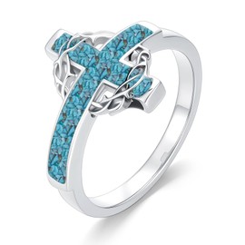 YYmqmq Turquoise Cross Ring 925 Sterling Sliver Crown of Thorns Ring Christian Jewelry Catholic Gifts for Women Men Size 8