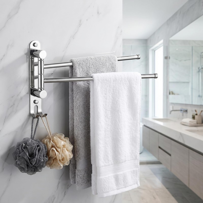 Swivel Towel Rack Wall Mounted, 1/2/3/4/6-Bar Options, 12.8" Long Arm