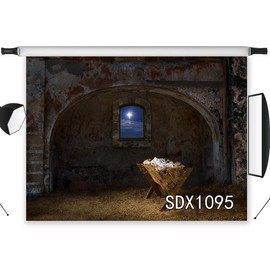 LB Rustic Manger Backdrop Nativity of Jesus Bethlehem Star Night Holy Photography Background Retro Old Farm Barn Stable Backdrop Rustic Country 9x6ft Vinyl Photography Prop Studio Photo Booth Props