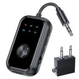 STDRIVO Bluetooth 5.4 Transmitter & Receiver, Connect 2 Devices Simultaneously, 2-in-1 Wireless Transmitter, Receiver, Bluetooth Adapter, Receiver & Transmitter, For Airplanes, Cars, TV, Games, Flights, Hands-Free Calling, Music Playback, Built-in Mic, B