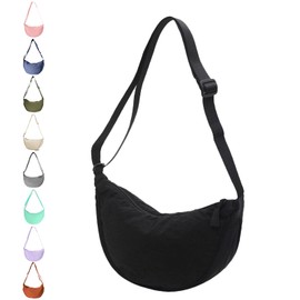JENCVNL Damen Halbmond Tasche Nylon Crossbody Bag Damen Crossbody Moon Bag Crossbody Bag Halbmond Schultertasche mit verstellbarer Schultergurt (Schwarz)