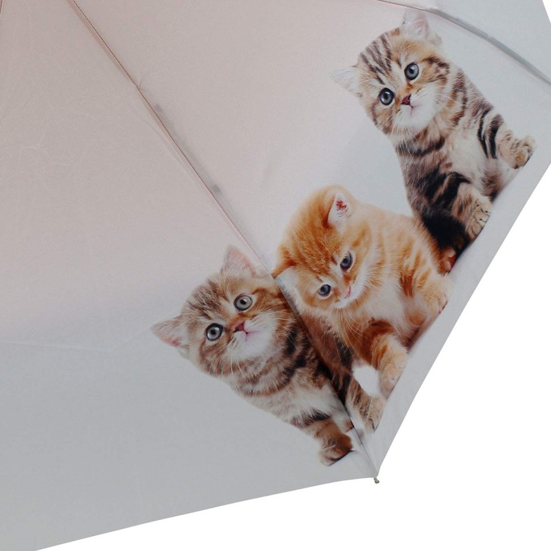 Folding Umbrella Open/Close Automatic UV Protection Cat Trio, beige