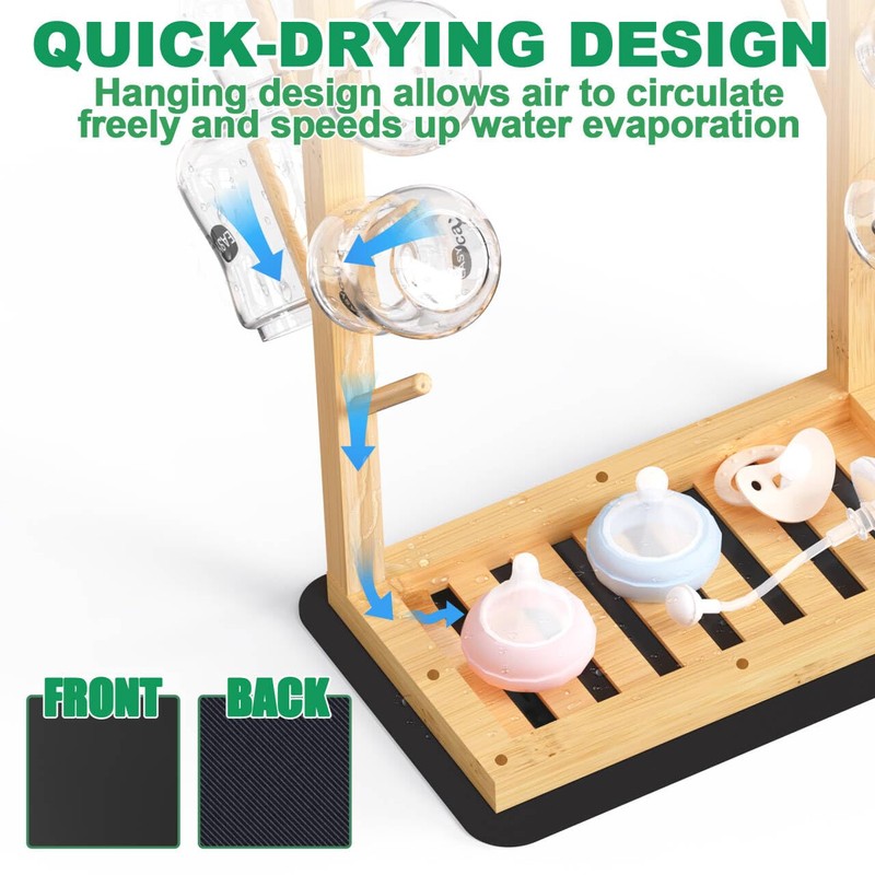 Bamboo Baby Bottle Drying Rack, Vertical Bottle Dryer Holder with