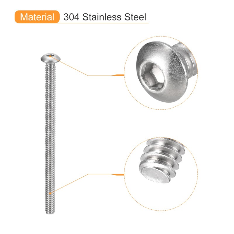 uxcell #10-24x4 Button Head Socket Cap Screws, 20pcs 304 Stainless