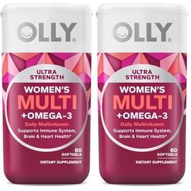 OLLY Ultra Women's Multi Softgels,Overall Health and Immune Support,Omega-3s,Iron,Vitamins A,D,C,E,B12,Daily Multivitamin,30 Day Supply -,60 Count (Pack of 2)