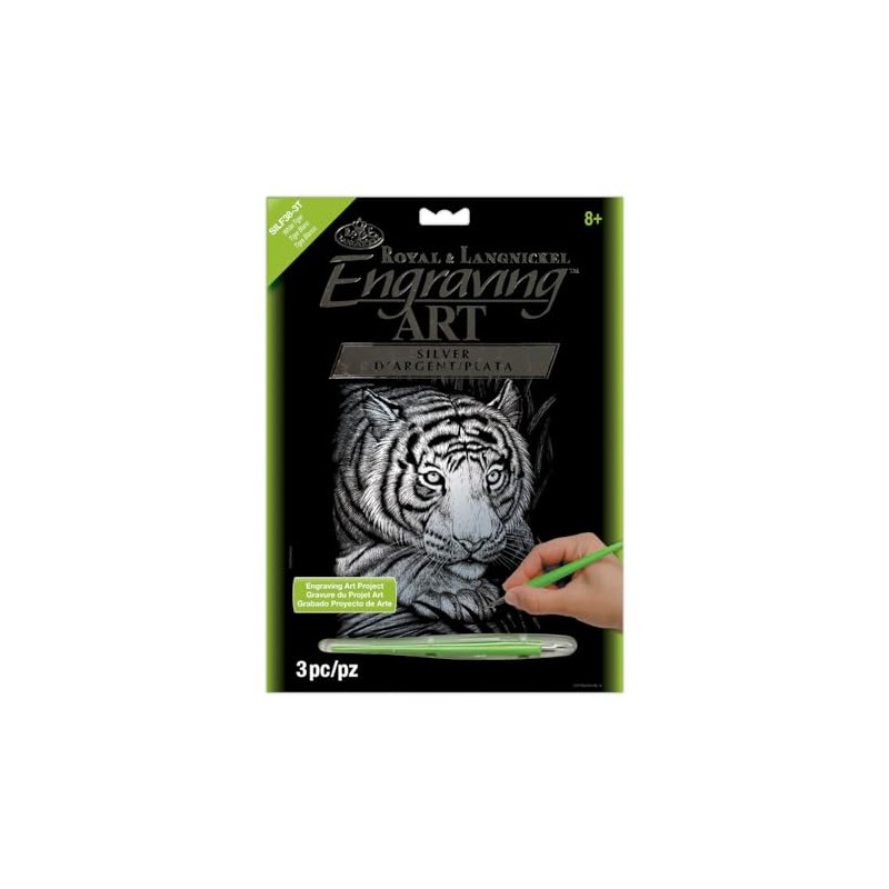 Royal Brush Silver Foil Engraving Art Kit 8"X10"-White Tiger