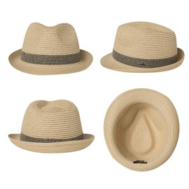 Comhats Men's Trilby Straw Hat for Summer, Sun Protection, Foldable Panama Hat S-3XL, Fedora for Beach, Festival, Rollable & Stylish, 54-66 cm, 16010_ Beige-Black